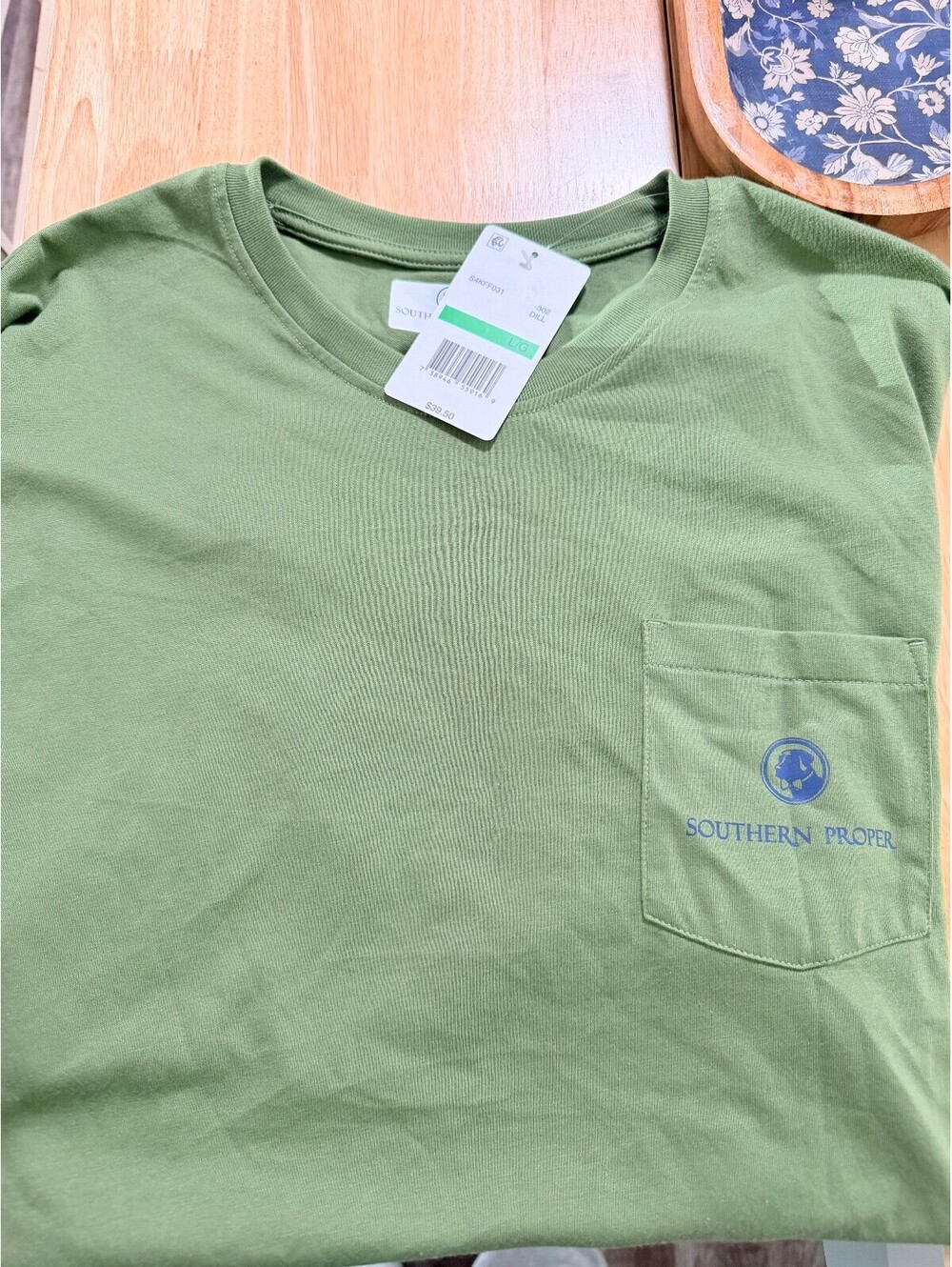 Southern Proper Green Pocket T-Shirt with Duck Graphic - Large